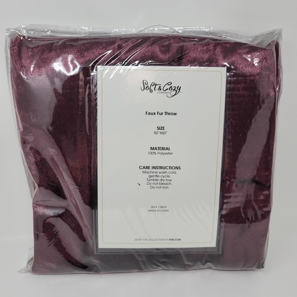 Soft & Cozy Company Faux Fur Throw Blanket 50x60 Wine Plush Cozy Soft Bedding